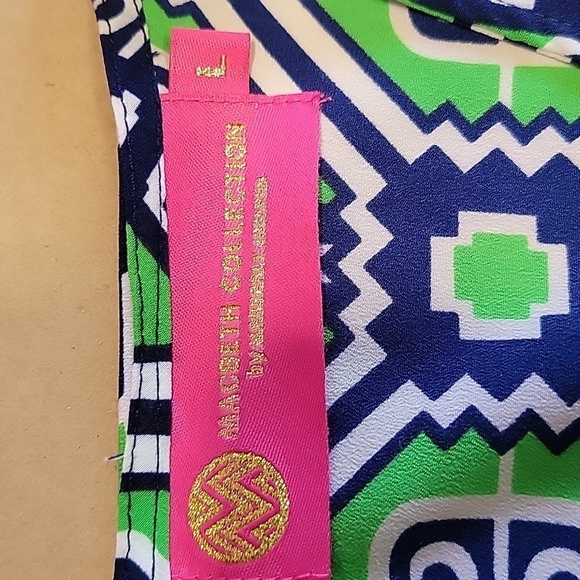 Macbeth Size L Green Blue White Patterned Sleeveless Button Back Blouse, NWOT - Picture 10 of 12